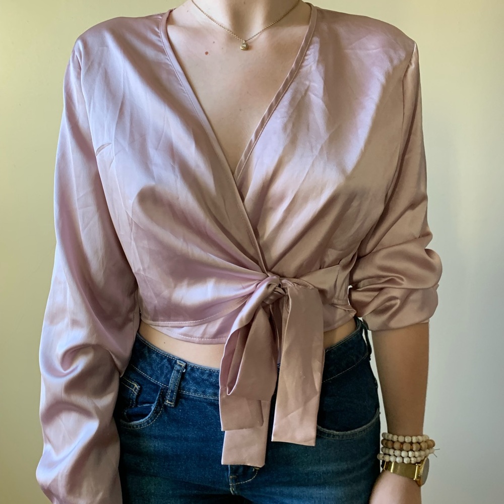 Front wrap satin blouse